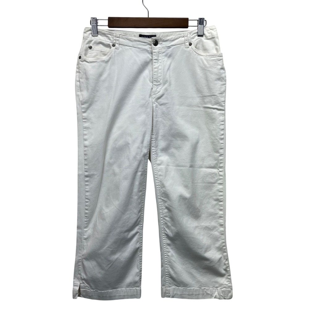 Crazy Horse Petite White Stretch Denim Cropped Pants Size 8P Liz Claiborne READ